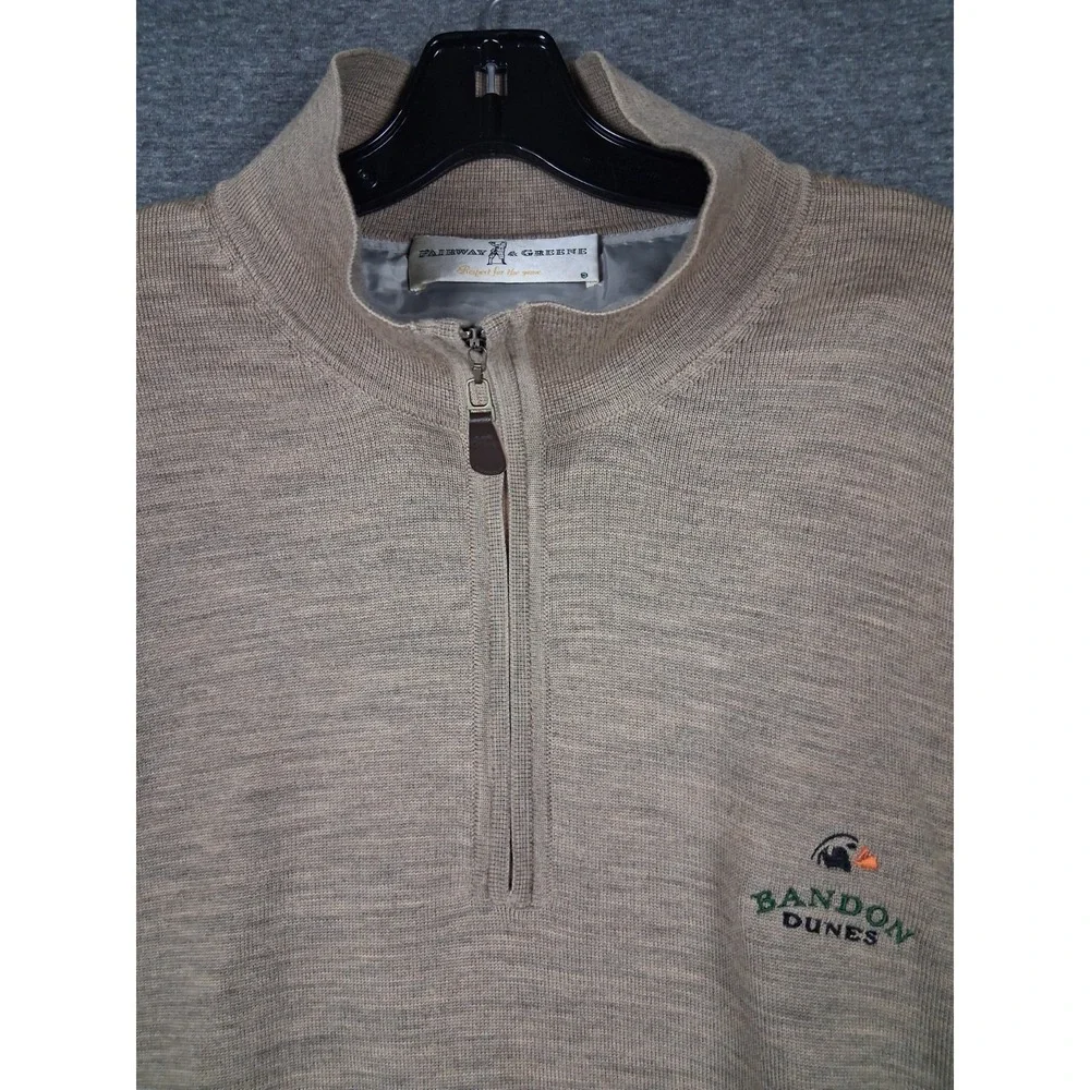 Fairway Greene Mens Sweater L Brown 1/4 Zip 100% Wool Lined Bandon Dunes Golf